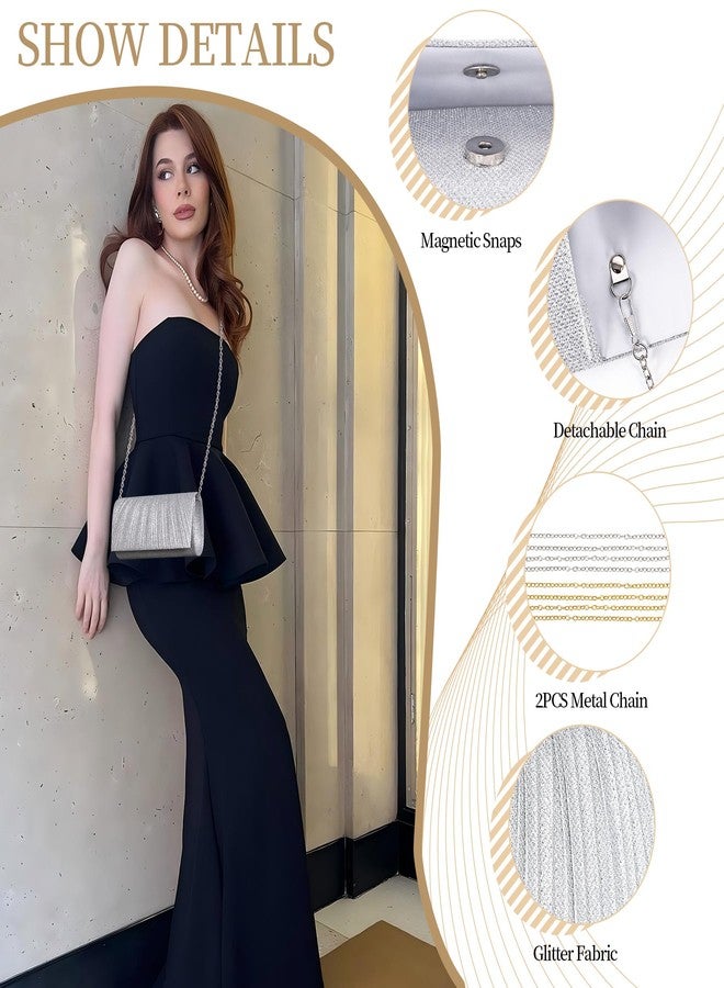 Larcenciel Clutch Purses for Women, Elegant Pleated Evening Bag with 2 Removable Chain Straps, Sparkling Silver Party Bags, Envelope Ladies Handbags for Formal Events Cocktail Weddings Prom Homecoming - Image 5