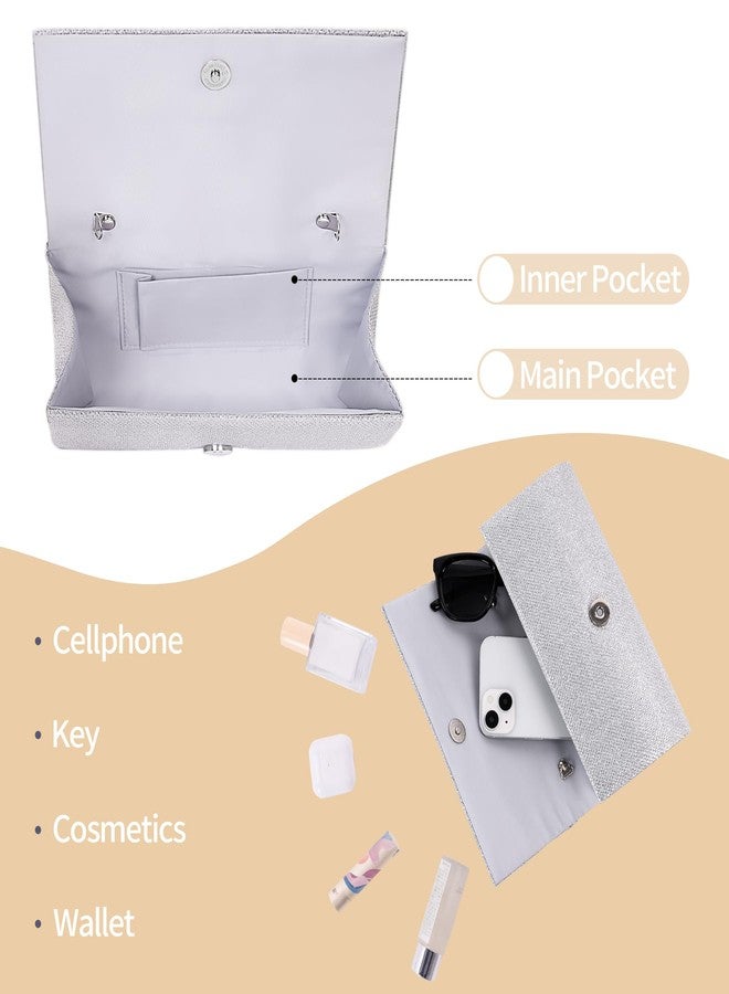 Larcenciel Clutch Purses for Women, Elegant Pleated Evening Bag with 2 Removable Chain Straps, Sparkling Silver Party Bags, Envelope Ladies Handbags for Formal Events Cocktail Weddings Prom Homecoming - Image 4