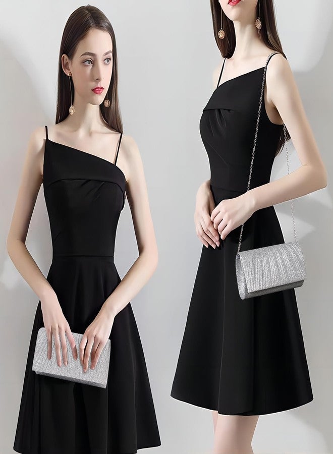 Larcenciel Clutch Purses for Women, Elegant Pleated Evening Bag with 2 Removable Chain Straps, Sparkling Silver Party Bags, Envelope Ladies Handbags for Formal Events Cocktail Weddings Prom Homecoming - Image 2