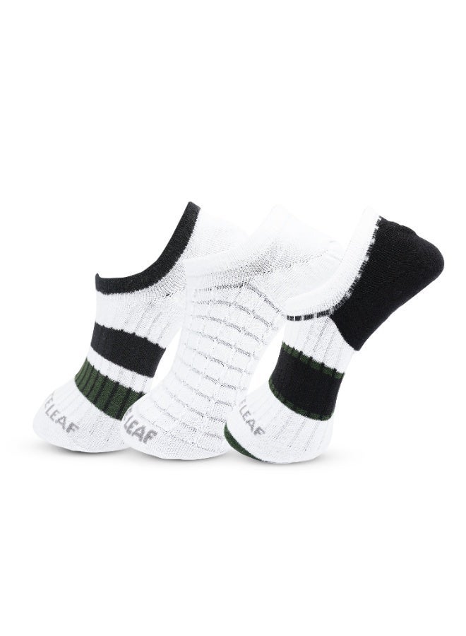 White Leaf 3 Pairs No Show Mens Socks Cotton Low Cut Ankle Socks - Breathable, Moisture Wicking, Durable - 3 Pairs Black & White - Free Size - Image 1