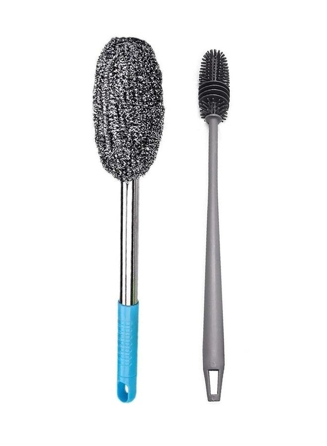 ZIGZAP Bottle Cleaner Brush with Long Handle Steel Brush Bottle Washing Brush Stainless Steel Scrubber for Water Bottles, Baby Bottles - Multipurpose Kitchen and Bathroom Cleaner (Pack of 02) - Image 1