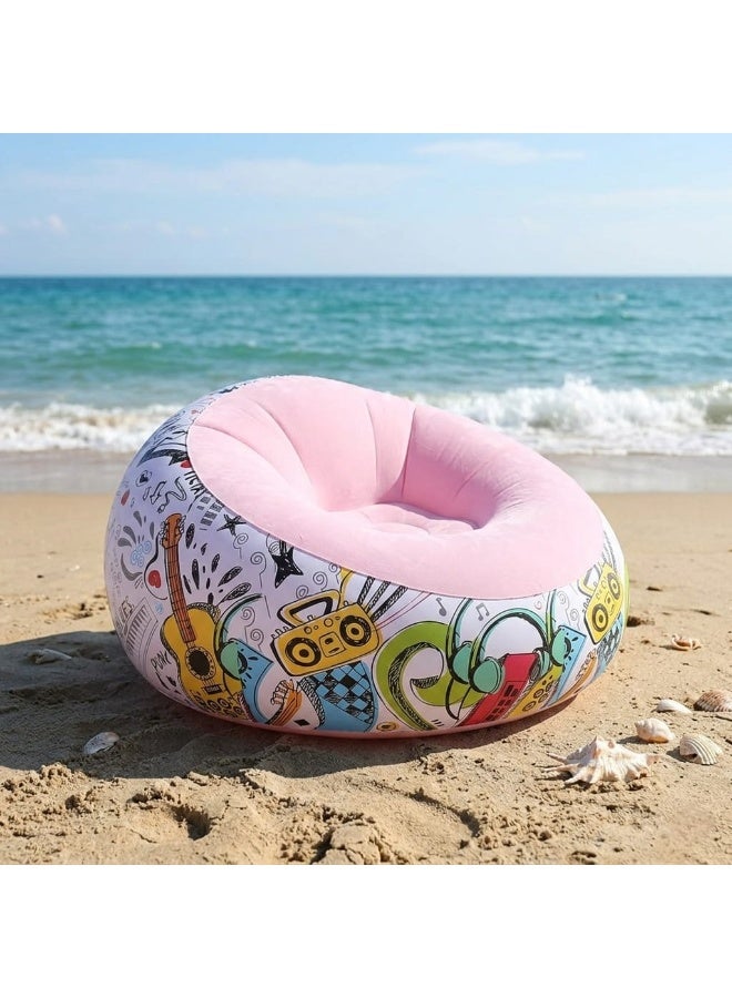 Inflatable Air Chair 120x70cm Modern Comfortable Lounge Chair Colorful Graffiti Print for Home Garden Beach Pool Portable Waterproof - Multicolor (With Gift Blower) (Rose) - Image 5