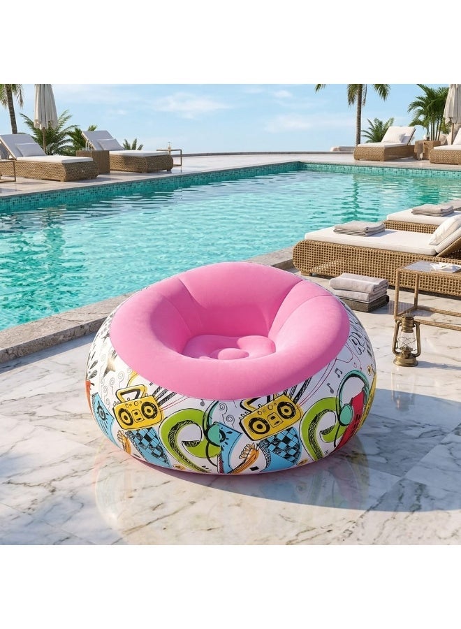 Inflatable Air Chair 120x70cm Modern Comfortable Lounge Chair Colorful Graffiti Print for Home Garden Beach Pool Portable Waterproof - Multicolor (With Gift Blower) (Rose) - Image 1