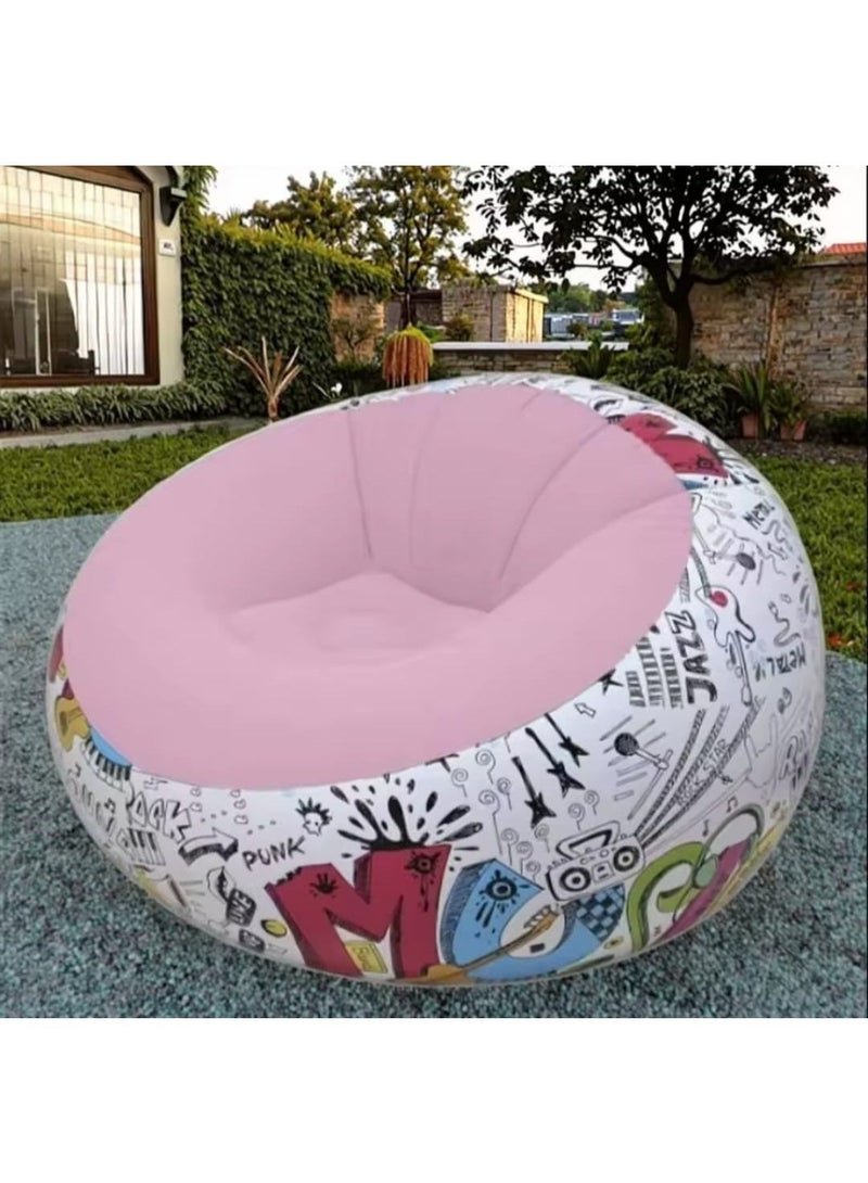 Inflatable Air Chair 120x70cm Modern Comfortable Lounge Chair Colorful Graffiti Print for Home Garden Beach Pool Portable Waterproof - Multicolor (With Gift Blower) (Rose) - Image 3