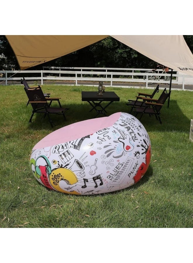Inflatable Air Chair 120x70cm Modern Comfortable Lounge Chair Colorful Graffiti Print for Home Garden Beach Pool Portable Waterproof - Multicolor (With Gift Blower) (Rose) - Image 4