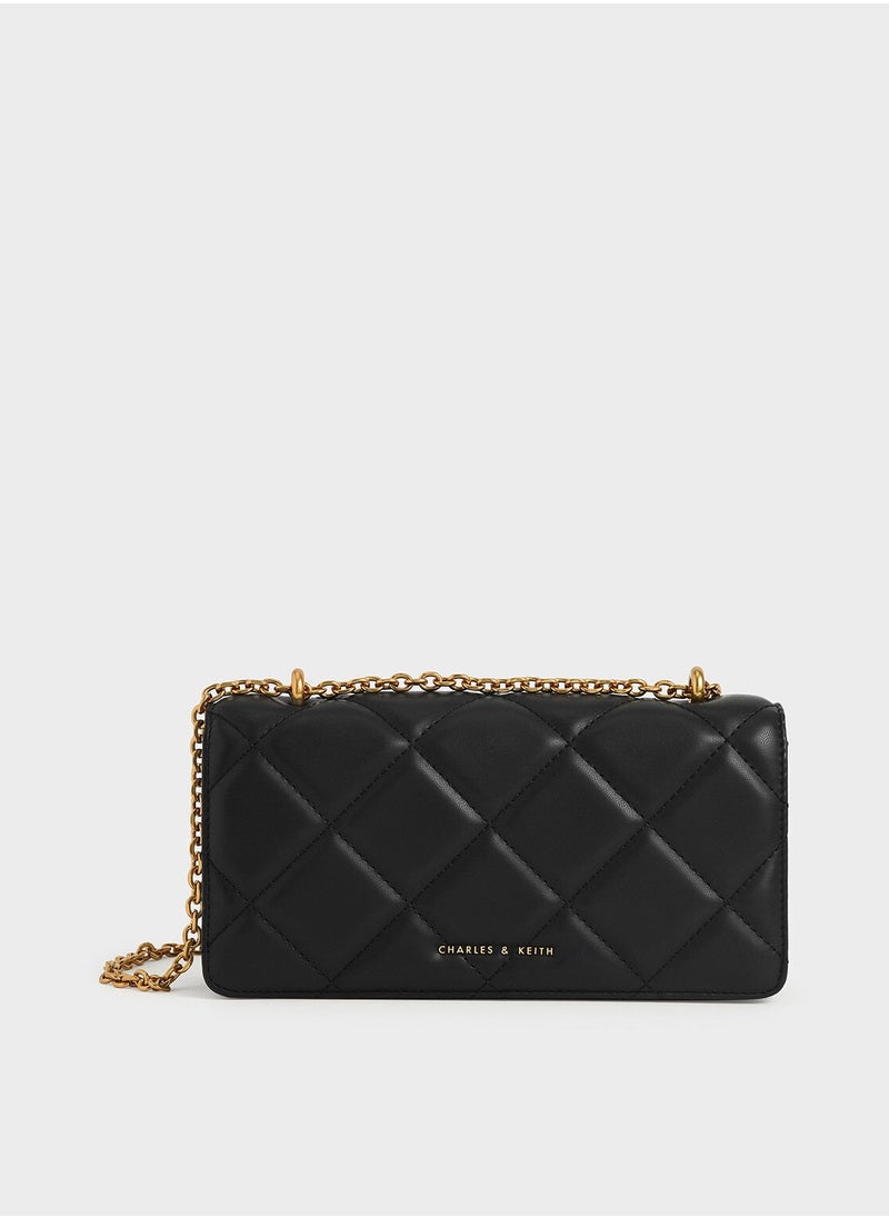 Charles & Keith - Charles & Keith Paffuto Chain Handle Quilted Shoulder Bag & Crossbody Bag - Black - Image 1
