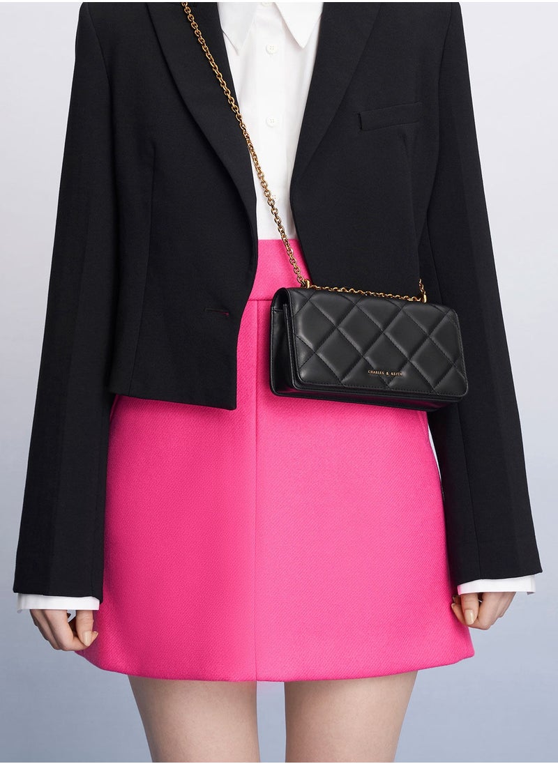Charles & Keith - Charles & Keith Paffuto Chain Handle Quilted Shoulder Bag & Crossbody Bag - Black - Image 1