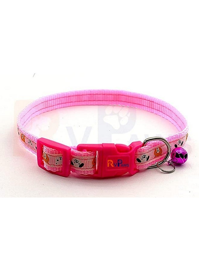 Nylon Safe Pets Collar With Bells Adjustable Length Puppy Collar Printed Soft Nylon Collar For Puppy And Cats (15Mm, Pink) - Image 2