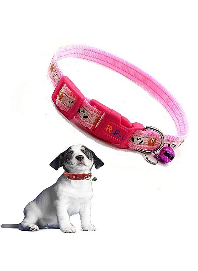 Nylon Safe Pets Collar With Bells Adjustable Length Puppy Collar Printed Soft Nylon Collar For Puppy And Cats (15Mm, Pink) - Image 1