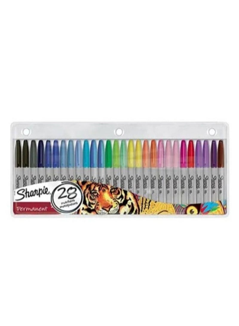 Sharpie مجموعة أقلام ماركر دائمة رفيعة الطرف من شاربى 28 قطعة متعددة الألوان - Image 1