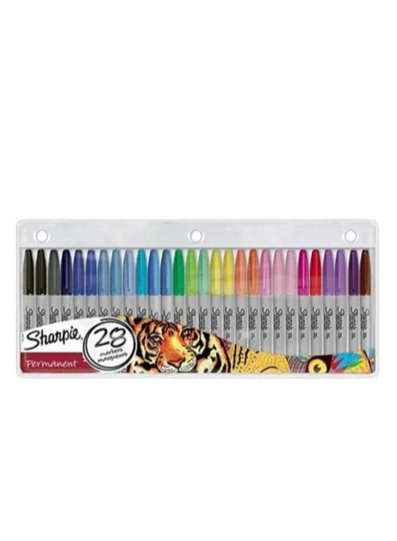 Sharpie مجموعة أقلام ماركر دائمة رفيعة الطرف من شاربى 28 قطعة متعددة الألوان - Image 2