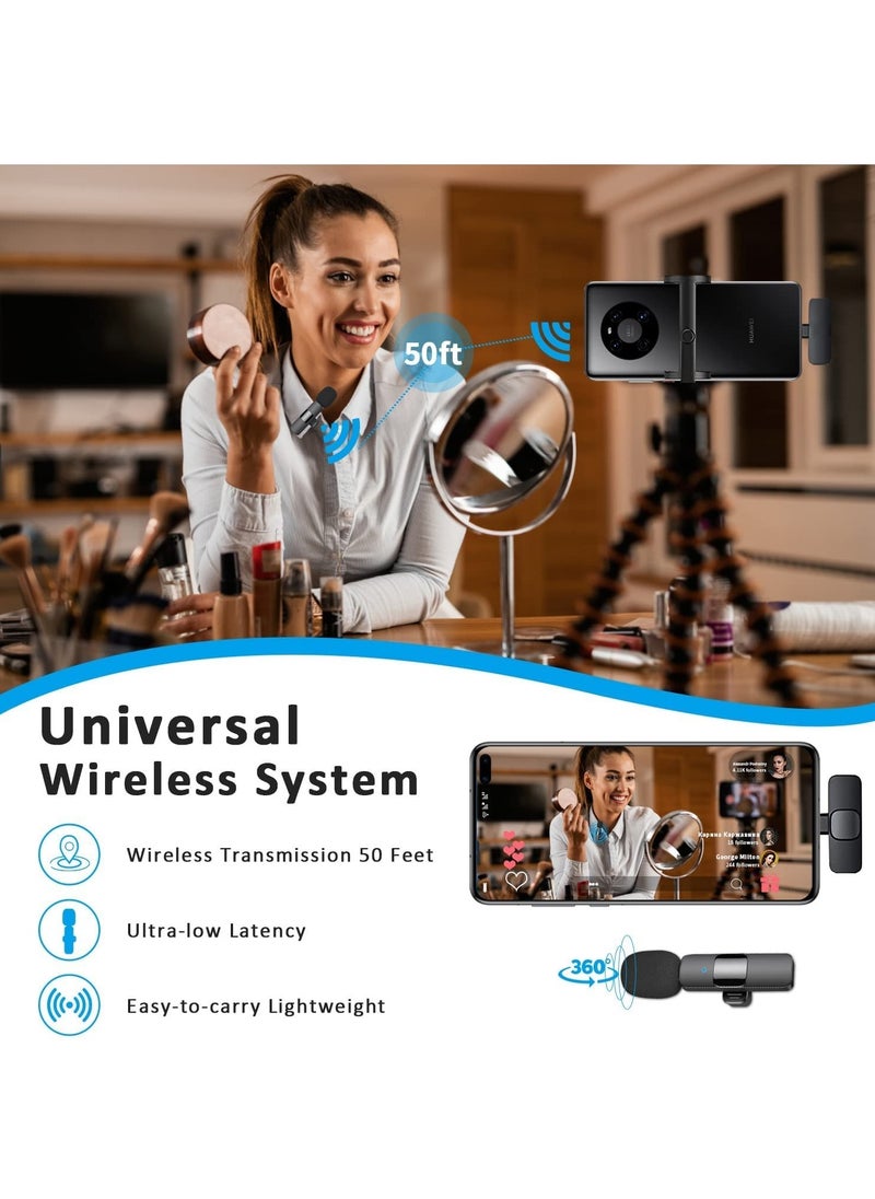 Professional Wireless Lavalier Microphone for Android Computer Cordless Omnidirectional Condenser Recording Mic with USB C Interface for Interview Video Podcast Vlog YouTube