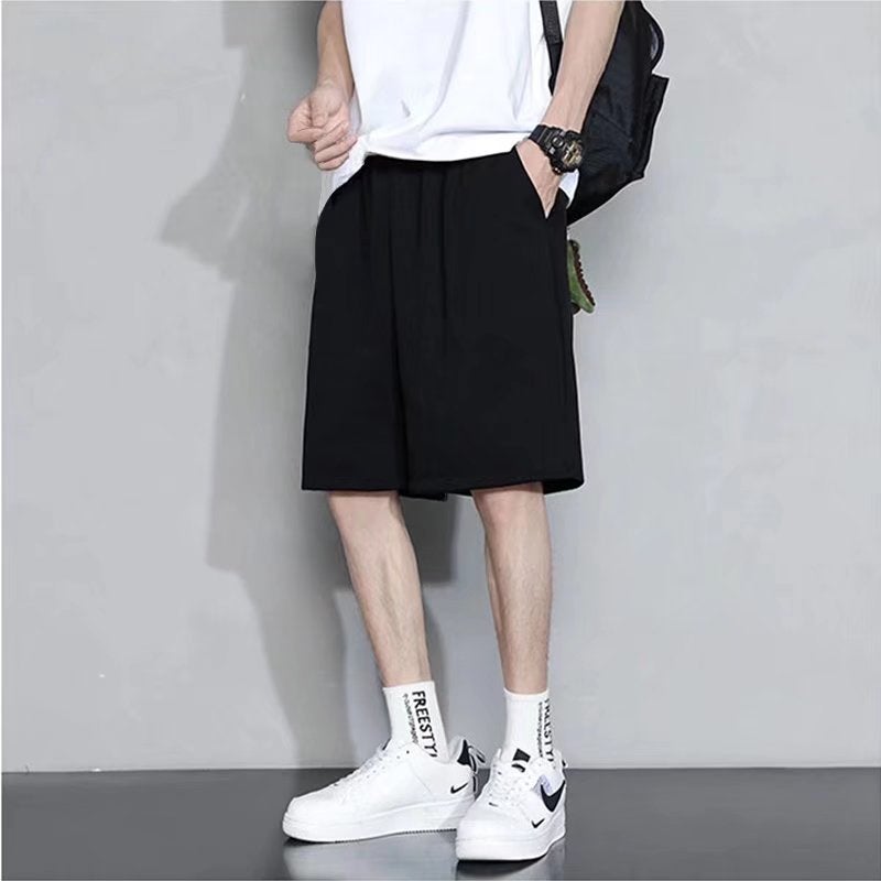 Beach Five Minute Pants Trunks Men Lightweight Quick Dry Versatile Pants Loose Fit Casual Solid Color Plus Size Five Minute Pant Black  - Image 1