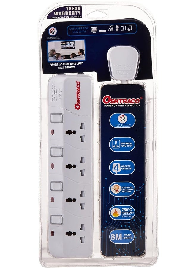 Oshtraco OTC-3314S-8M 4 Way Switched Universal Extension Cord with 8 Meter Wire - Image 1