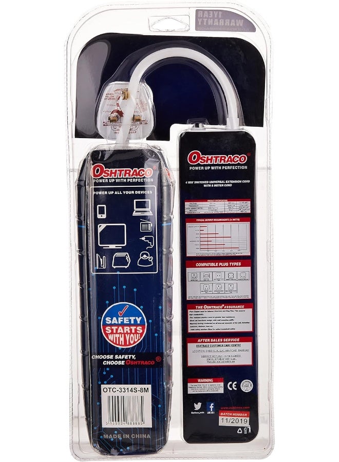 Oshtraco OTC-3314S-8M 4 Way Switched Universal Extension Cord with 8 Meter Wire - Image 2