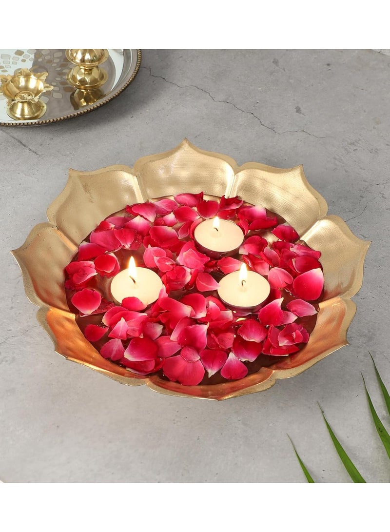 Two Moustaches 10 Inches Flower Shaped Metal Decorative Urli Bowl, Bowl for Candle Flowers, Housewarming Gifts, Home Decor Gift Items, Bowl for Flower Decoration, Golden, (Pack of 1) - Image 1