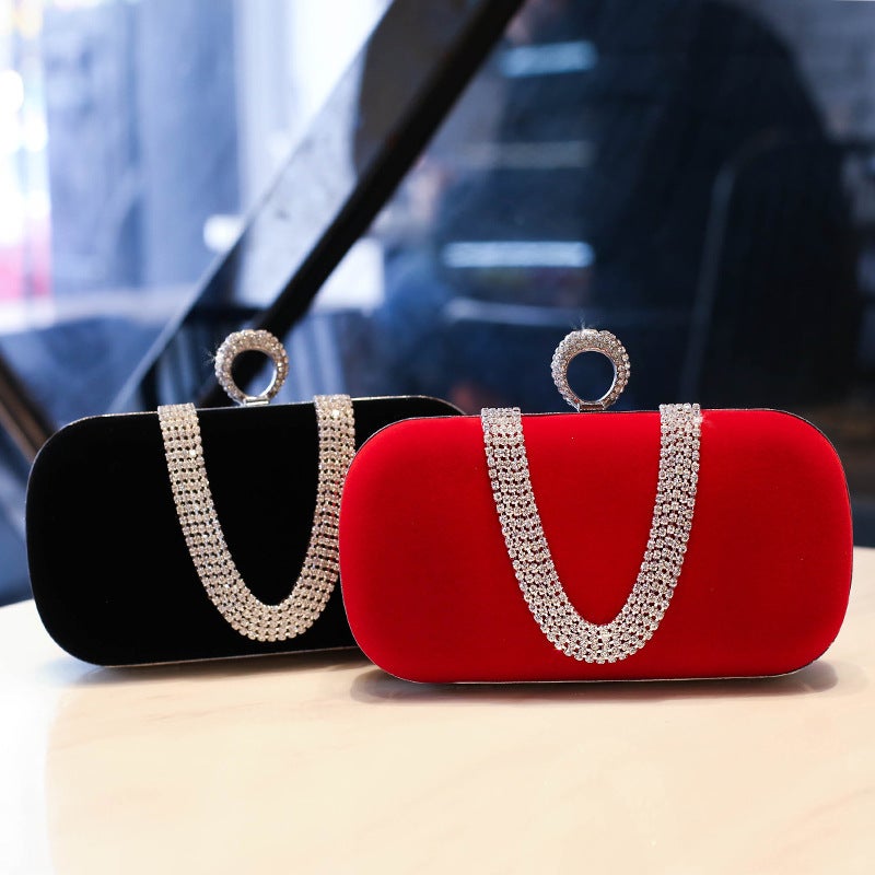 Black Velvet Rhinestone Evening Clutch with Lock Clasp and Phone Pocket - Image 3