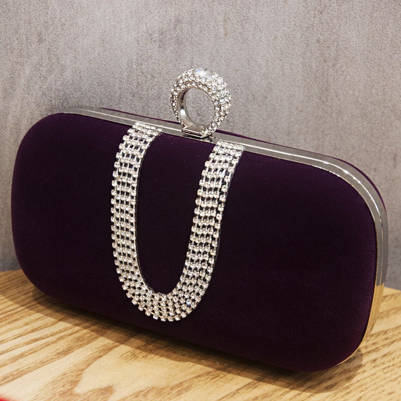 Black Velvet Rhinestone Evening Clutch with Lock Clasp and Phone Pocket - Image 1