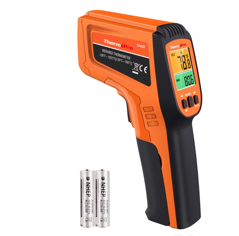 ThermoPro TP450 Dual Laser Temperature Gun for Cooking, Digital Infrared Thermometer for Pizza Oven Grill, Laser Thermometer Gun with Adjustable Emissivity Temp Gun -58℉to 1022℉(Not for Human) - Image 1