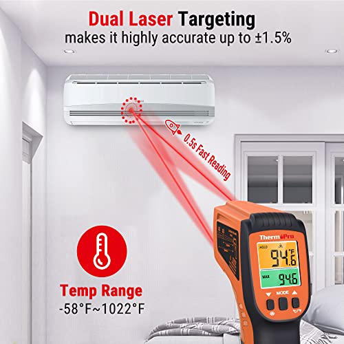 ThermoPro TP450 Dual Laser Temperature Gun for Cooking, Digital Infrared Thermometer for Pizza Oven Grill, Laser Thermometer Gun with Adjustable Emissivity Temp Gun -58℉to 1022℉(Not for Human) - Image 2