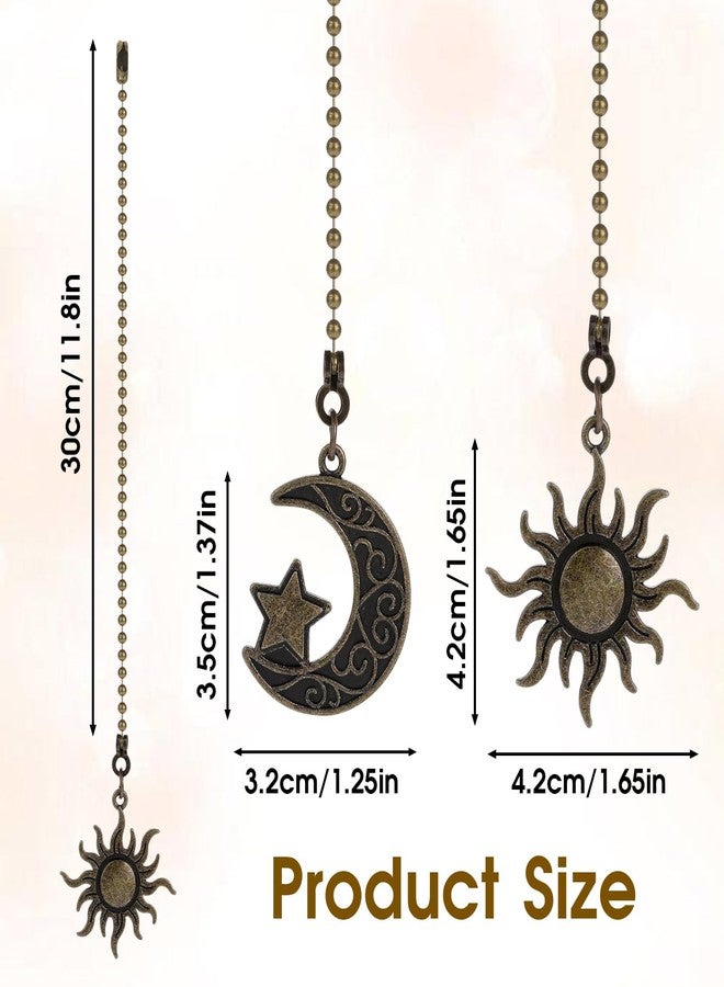 COMNICO 2Pcs Ceiling Fan Pull Chain Extension, Bronze Fan Pull Chain Extension 12 Inch Lighting Fan Beaded Ball Chain Extender with Connector Moon and Sun Pendant Totem Bohemia Chain Extension - Image 2