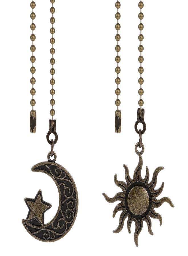 COMNICO 2Pcs Ceiling Fan Pull Chain Extension, Bronze Fan Pull Chain Extension 12 Inch Lighting Fan Beaded Ball Chain Extender with Connector Moon and Sun Pendant Totem Bohemia Chain Extension - Image 1
