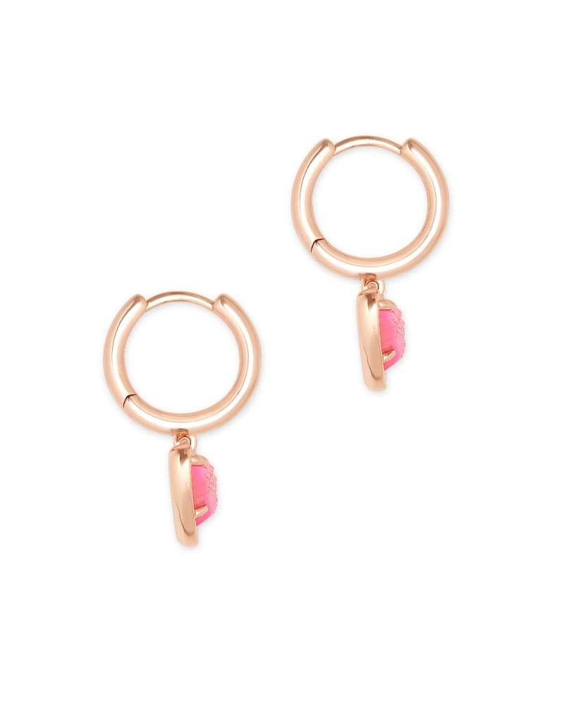 Kendra Scott Ari Heart Huggie Earrings in Rose Gold Pink Drusy - Image 2