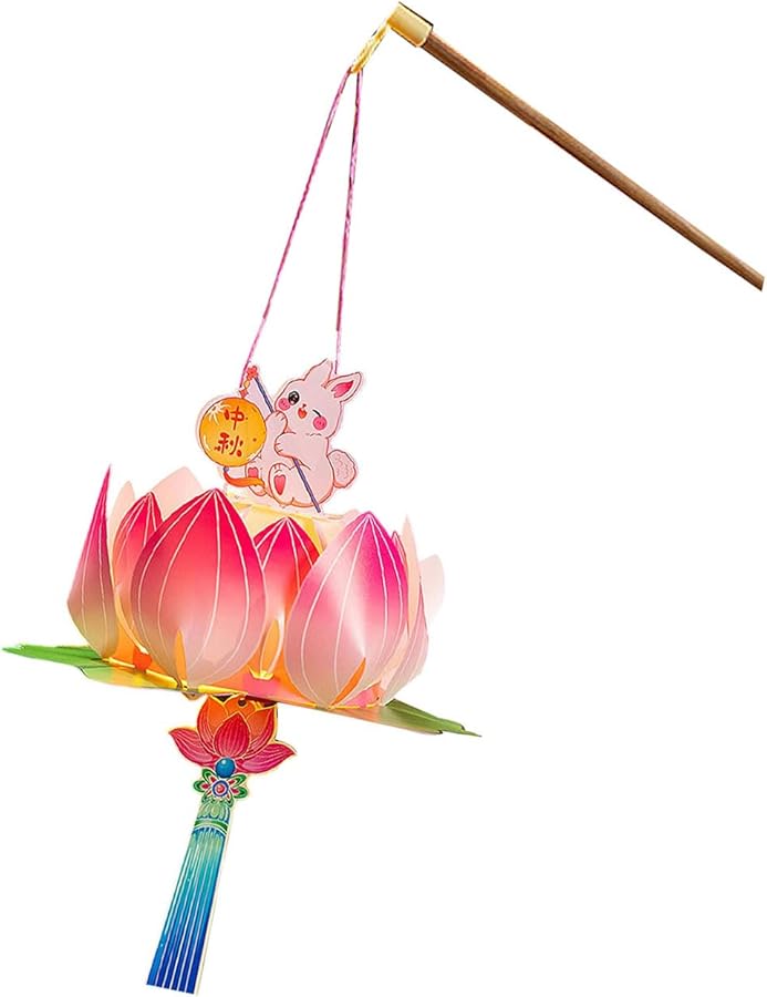 طقم حرفة فانوس ورقي بتصميم أرانب للأطفال لتزيين مهرجان منتصف الخريف، ملون - Image 1