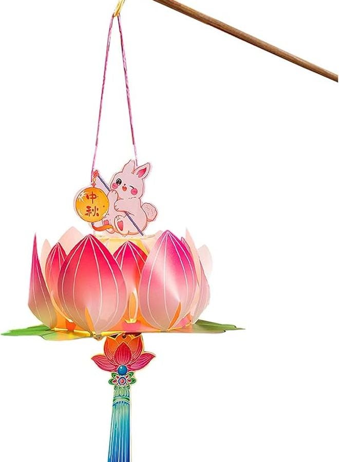 طقم حرفة فانوس ورقي بتصميم أرانب للأطفال لتزيين مهرجان منتصف الخريف، ملون - Image 5