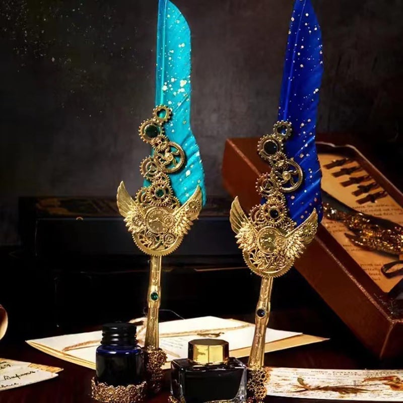 PLUSPOINT طقم قلم ريشة قديم وحبر، 8 قطع، قلم حبر فاخر للكتابة، قلم خط عربي، ديكور رجعي، قلم غمس، قرطاسية مكتبية، هدايا الشركات للتوقيع، متعدد الألوان - Image 4