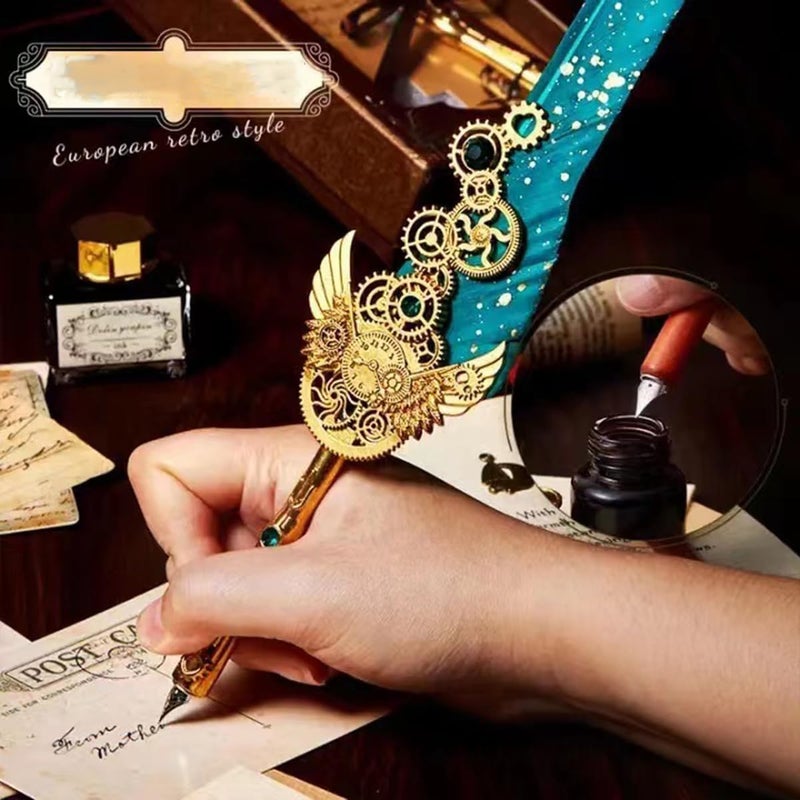 PLUSPOINT طقم قلم ريشة قديم وحبر، 8 قطع، قلم حبر فاخر للكتابة، قلم خط عربي، ديكور رجعي، قلم غمس، قرطاسية مكتبية، هدايا الشركات للتوقيع، متعدد الألوان - Image 5