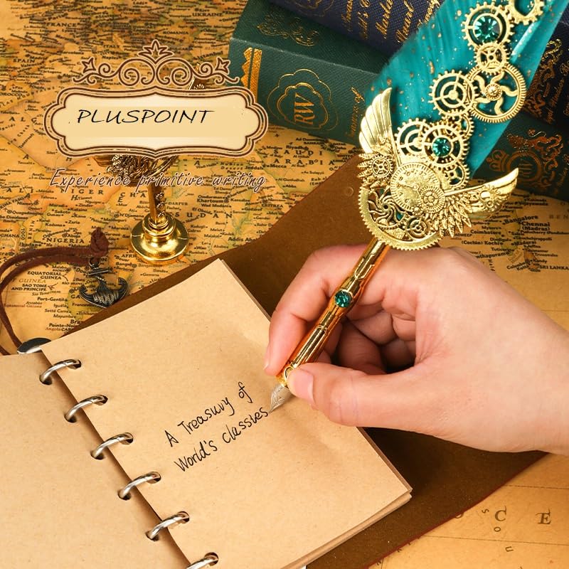 PLUSPOINT طقم قلم ريشة قديم وحبر، 8 قطع، قلم حبر فاخر للكتابة، قلم خط عربي، ديكور رجعي، قلم غمس، قرطاسية مكتبية، هدايا الشركات للتوقيع، متعدد الألوان - Image 2