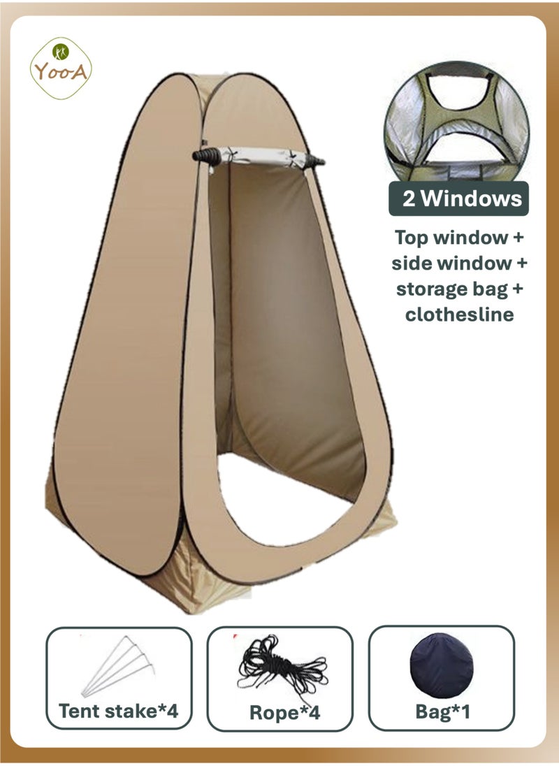 YooA Portable Pop-up Camping Tent for Toilet Changing Clothes and Showers, 2-Window, Rainproof and Sunscreen, Privacy Pop-Up Tent for Hiking Fishing Camping Outdoor Activities (Brown, 120 x 120 x 190cm)  - Image 1