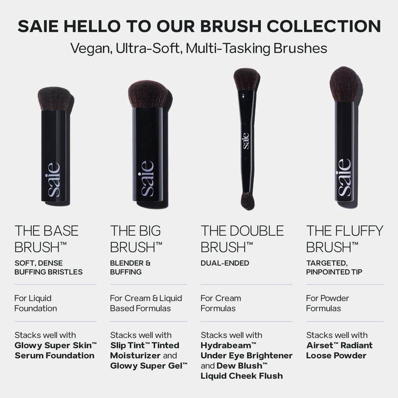 Saie The Double Brush - Dual Ended Makeup Brush For Powder and Cream Formulas - 2 Ultra-Soft Makeup Brushes in 1 for Precise + All-Over Application - Conceal, Highlight, and Sculpt - Vegan (1 Count) - Image 5