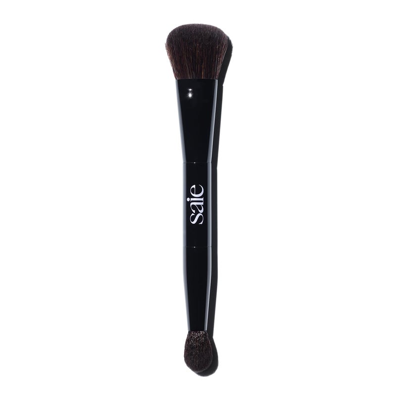 Saie The Double Brush - Dual Ended Makeup Brush For Powder and Cream Formulas - 2 Ultra-Soft Makeup Brushes in 1 for Precise + All-Over Application - Conceal, Highlight, and Sculpt - Vegan (1 Count) - Image 1