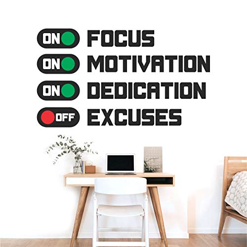 StickMe 'Focus Motivation Dedication On Excuses Off - Inspirational - Motivational - Quotes - Wall Sticker' -SM641 (Multi Colour, Vinyl - 90cm X 50 cm) - Image 1