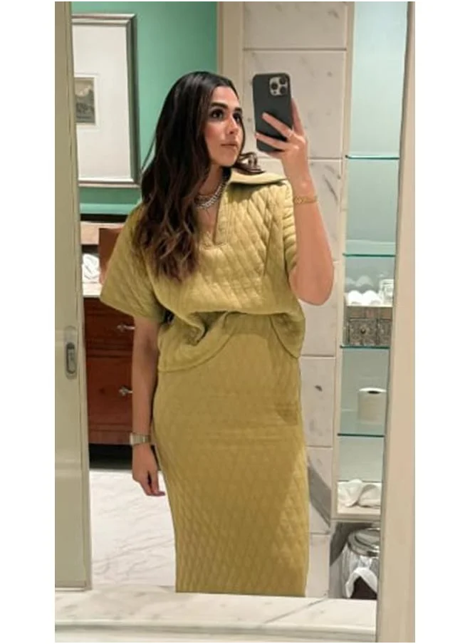 نسيسيرا Olive Green Quilted Long Skirt
