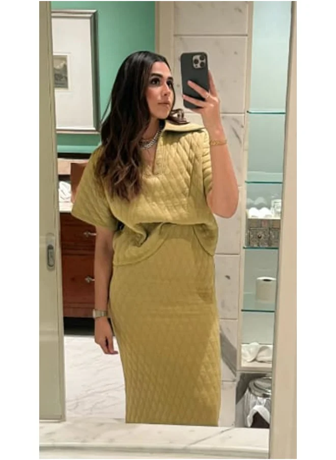 نسيسيرا Olive Green Quilted Long Skirt