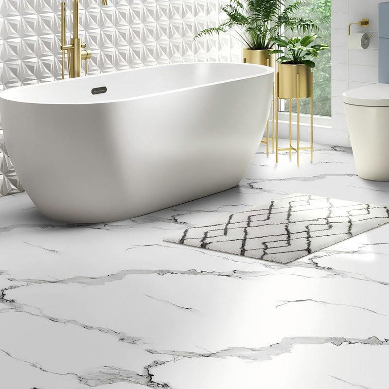 Chejiaye Luxury Thicken Matte Grey White Marble Peel and Stick Floor Tiles Self-Adhesive Vinyl Flooring Roll-DIY Easy for Wall and Floor,Hard Surface/Waterproof/Anti Slip (Not Real Marble, 17.72 "W x 118" L) - Image 2