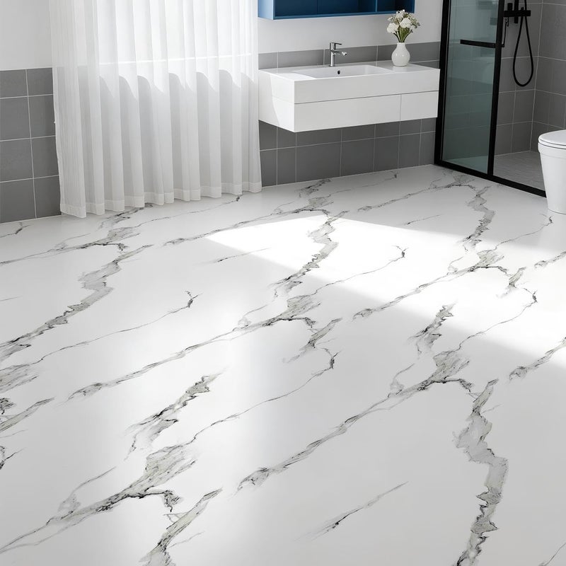 Chejiaye Luxury Thicken Matte Grey White Marble Peel and Stick Floor Tiles Self-Adhesive Vinyl Flooring Roll-DIY Easy for Wall and Floor,Hard Surface/Waterproof/Anti Slip (Not Real Marble, 17.72 "W x 118" L) - Image 3