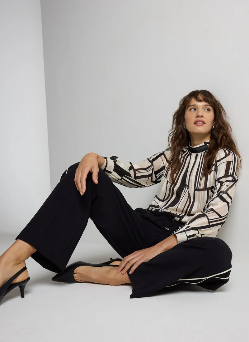 ماتلان Et Vous Black Side Stripe Wide Leg Trousers