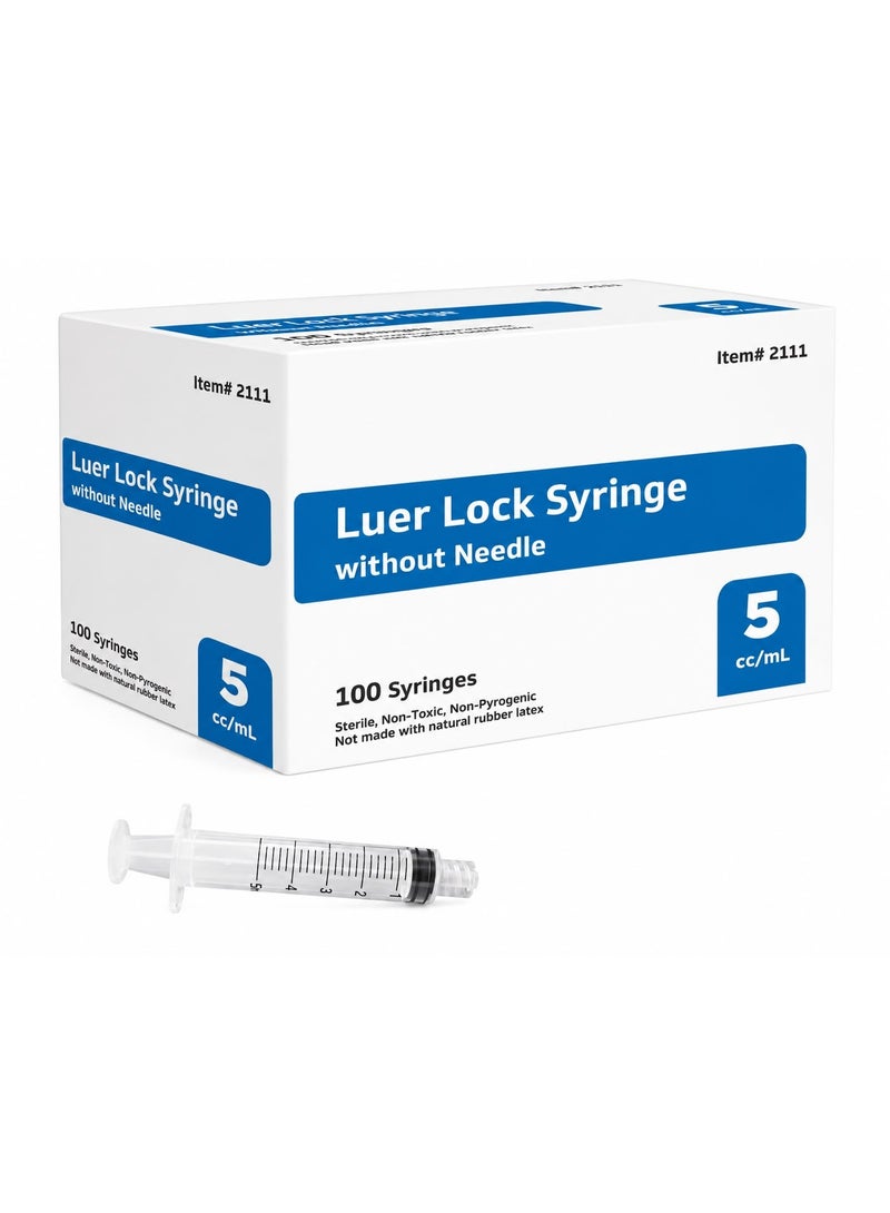 Protect 5ml Disposable Luer Lock Syringe No Needle | Sterile Individually Packed Plastic Syringe | Leak-Proof Luer Lock Tip for Medical, Laboratory, Veterinary & Industrial Use - Image 1