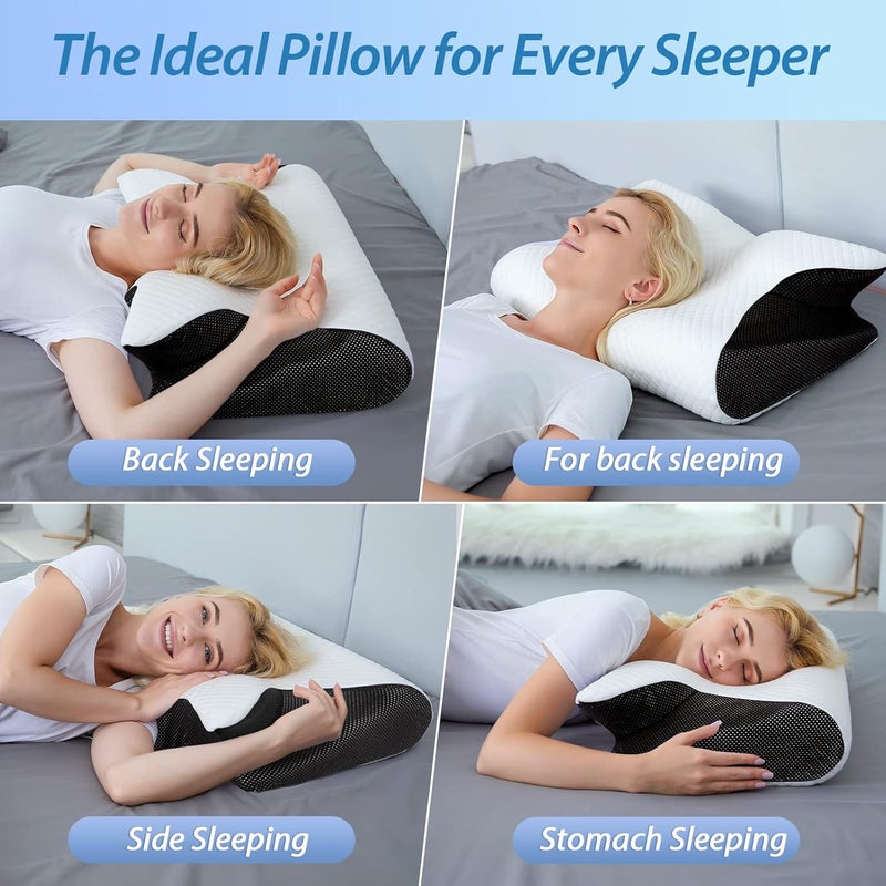 Memory Foam Pillow - 2 in 1 Neck Support Pillow for Side, Back, and Stomach Sleepers with Breathable Pillowcase (Black) - Image 4