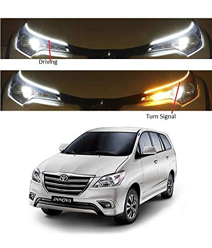 PRIKNIK Car Led Strip for Headlight White Daytime Running Light, Turn Signal Yellow/Amber Indicator Light Lamp DRL 12v (Left&Right), 24 Inches Dual Tape Compatible with T-oyota I-nnova - Image 3