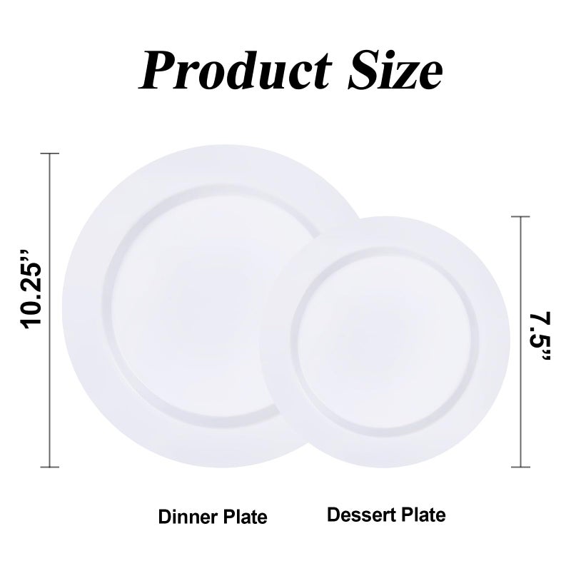 BESTSTAR 100PCS White Plastic Set - 50 10.25 Inch Dinner and 50 7.5 Inch Dessert Plates  Premium Disposable for Party  Wedding - Image 2