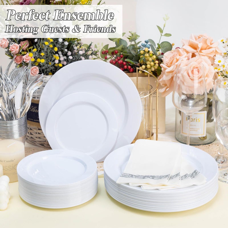 BESTSTAR 100PCS White Plastic Set - 50 10.25 Inch Dinner and 50 7.5 Inch Dessert Plates  Premium Disposable for Party  Wedding - Image 3
