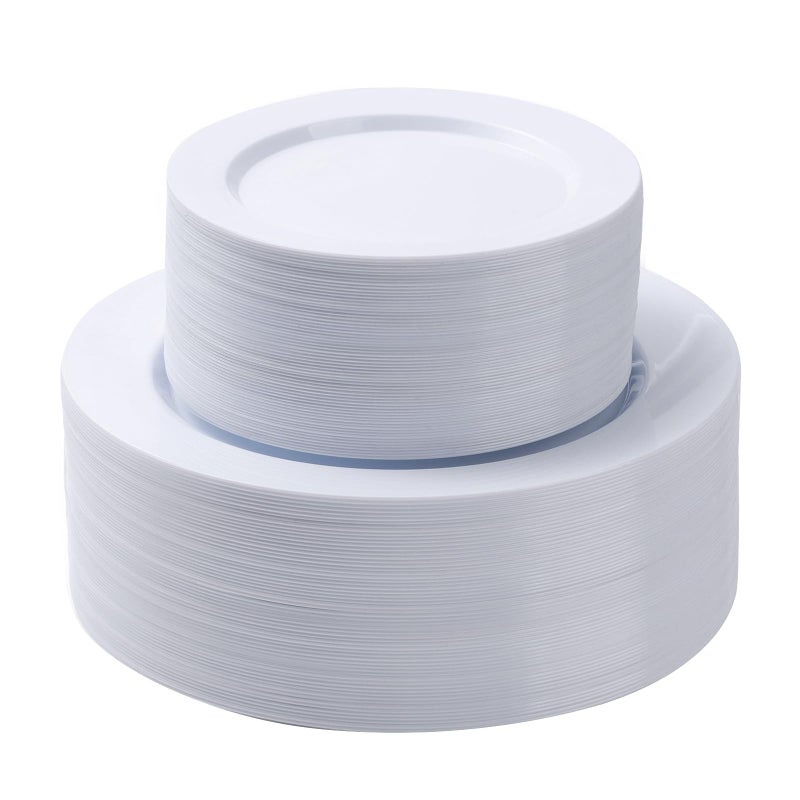 BESTSTAR 100PCS White Plastic Set - 50 10.25 Inch Dinner and 50 7.5 Inch Dessert Plates  Premium Disposable for Party  Wedding - Image 1