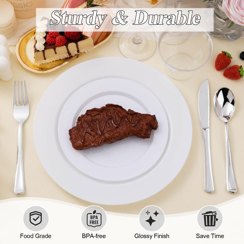 BESTSTAR 100PCS White Plastic Set - 50 10.25 Inch Dinner and 50 7.5 Inch Dessert Plates  Premium Disposable for Party  Wedding - Image 4