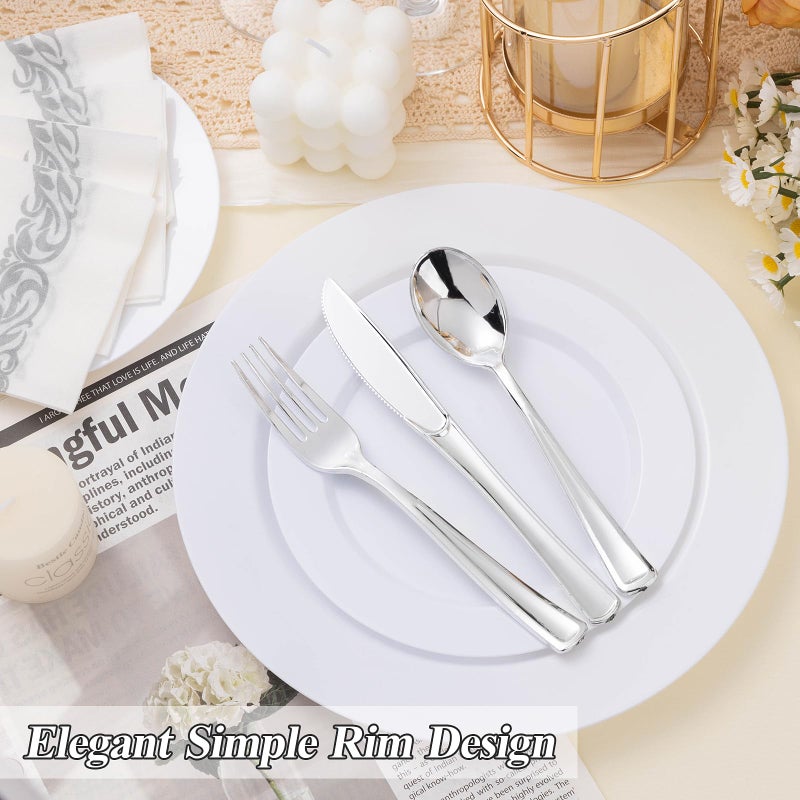 BESTSTAR 100PCS White Plastic Set - 50 10.25 Inch Dinner and 50 7.5 Inch Dessert Plates  Premium Disposable for Party  Wedding - Image 5