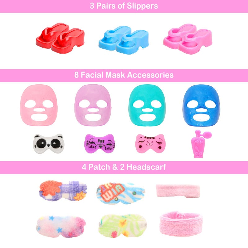 ENOCHT 23 Pcs Doll Clothes and Accessories Including 6 Sets Bathrobes Pajamas, Towels, Headband, 3 Slippers and 8 Toiletries Accessories for 11.5 inch Girl Doll - Image 4